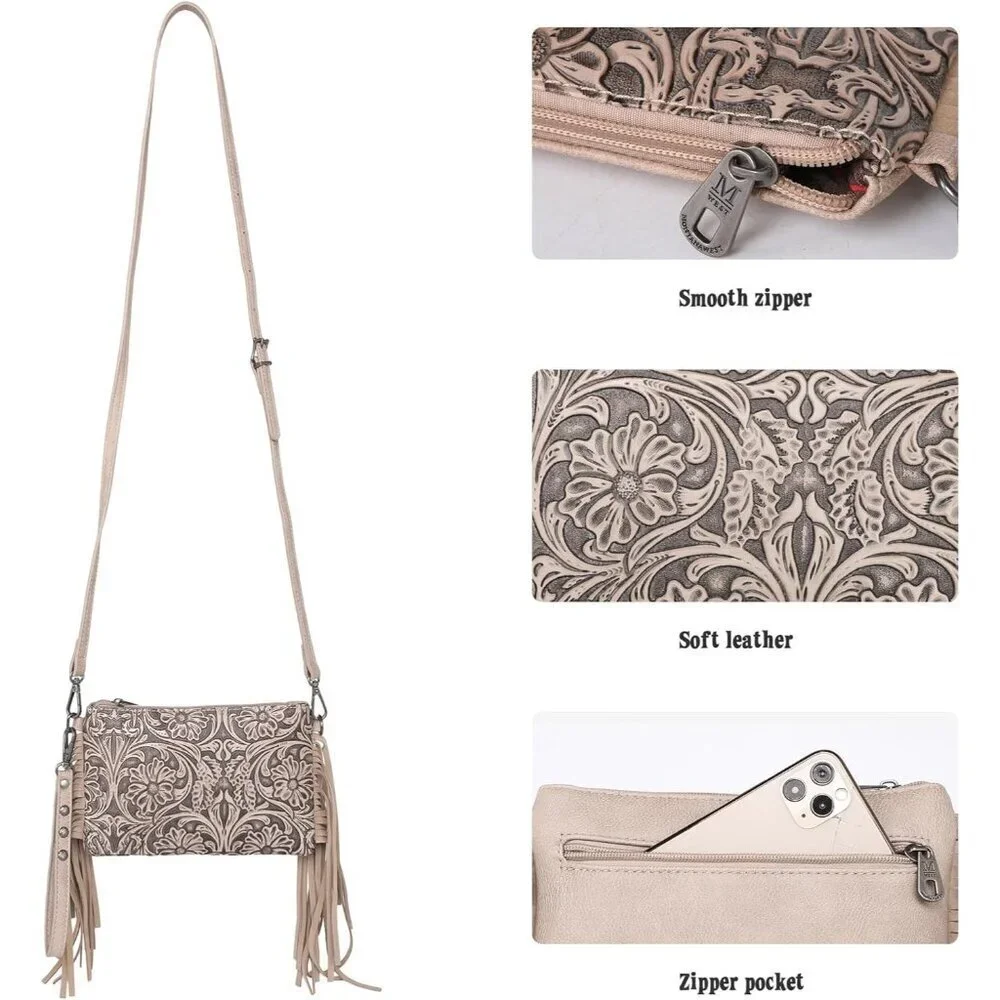 Western Leather Crossbody Bag Women's Small Purse Credit Card Slots